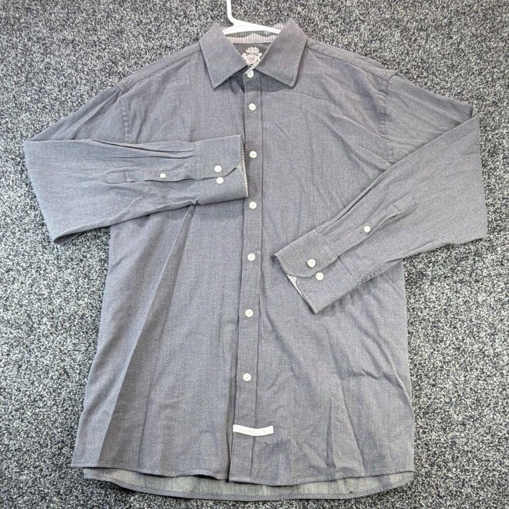 English Laundry Regular Fit Gray Geometric Stretch Dress Shirt 17-17.5 34/35